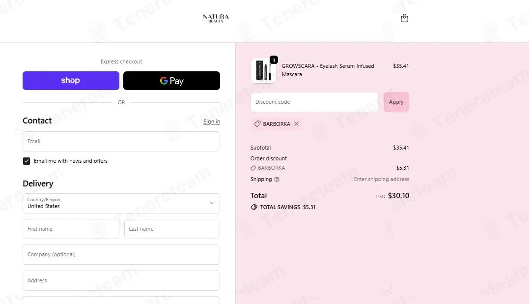 NATURA BEAUTY EU coupon code: 15% off with BARBORKA. Tested and valid as 1 month ago.