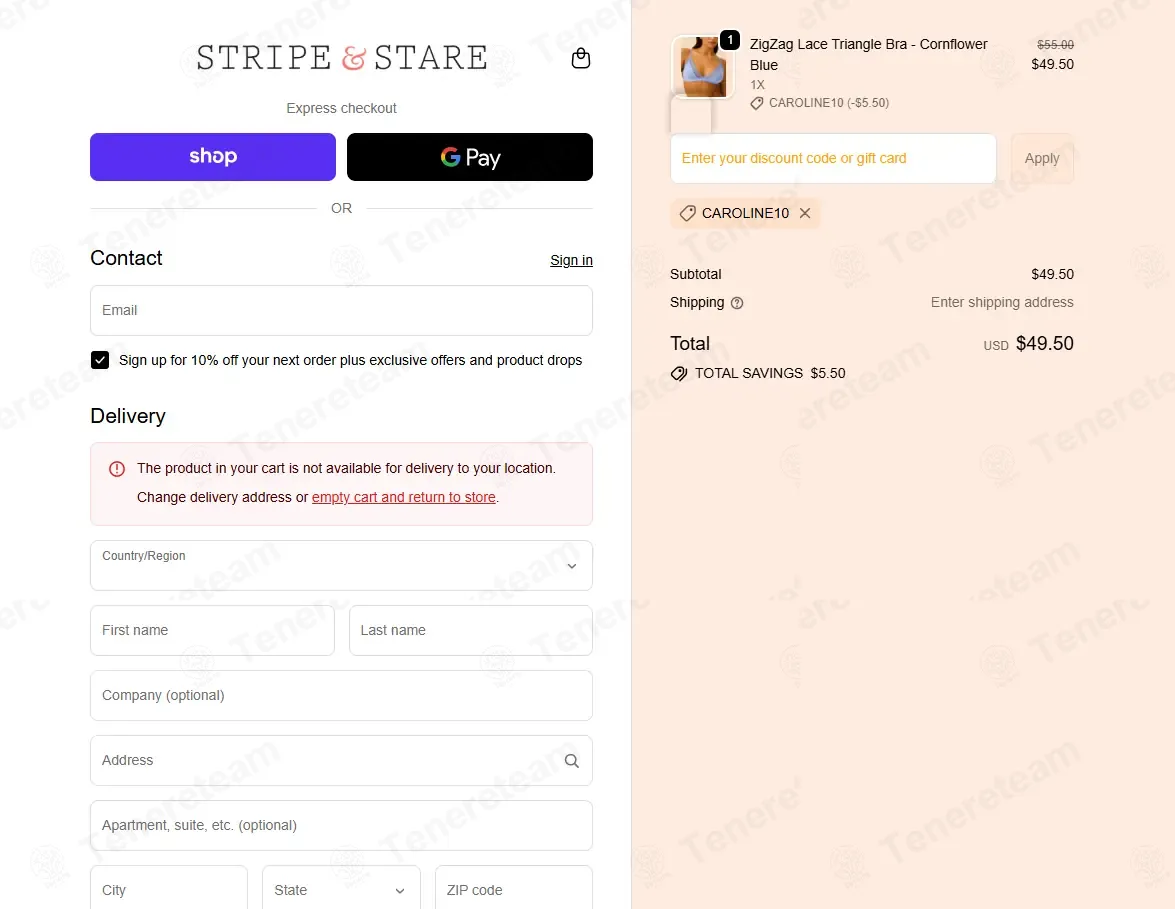 Stripe And Stare coupon code: 10% off with CAROLINE10. Tested and valid as 2 weeks ago.
