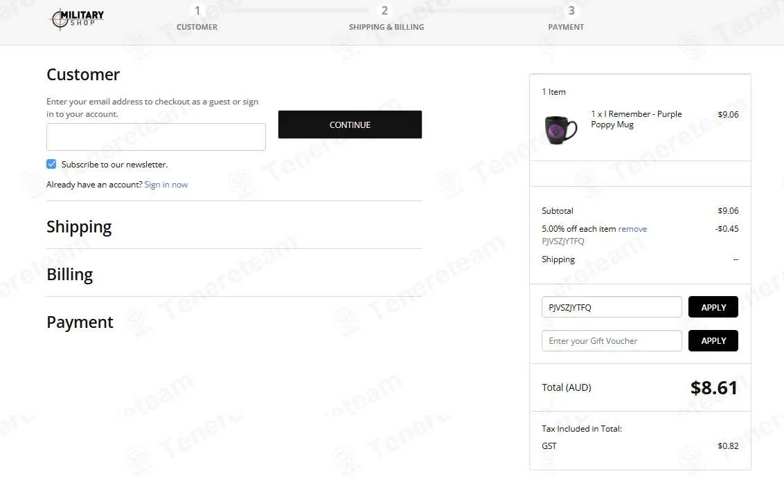 Military Shop coupon code: 5% off with PJVSZJYTFQ. Tested and valid as 1 month ago.