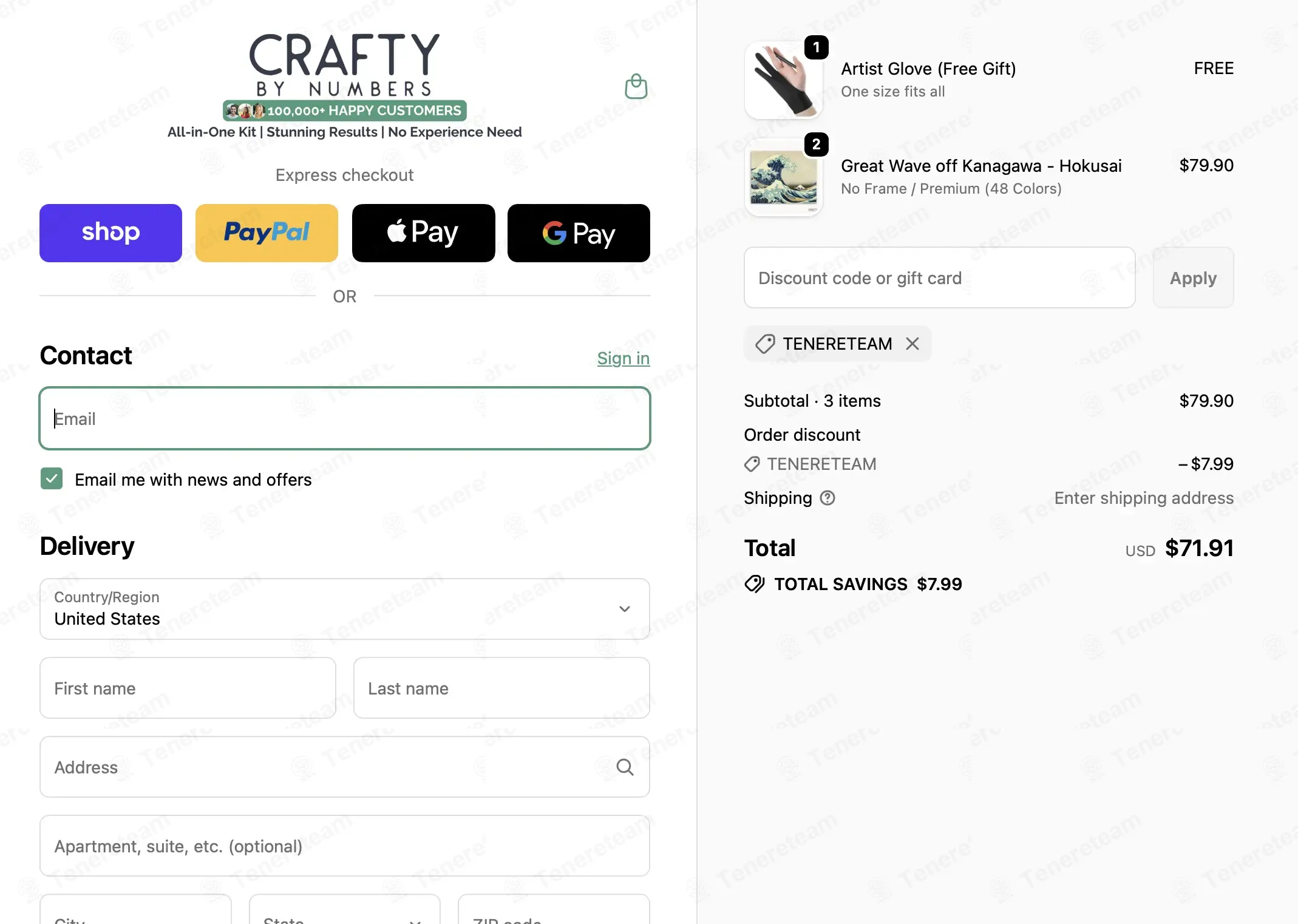 Crafty by Numbers coupon code: 10% off with TENERETEAM. Tested and valid as 6 days ago.