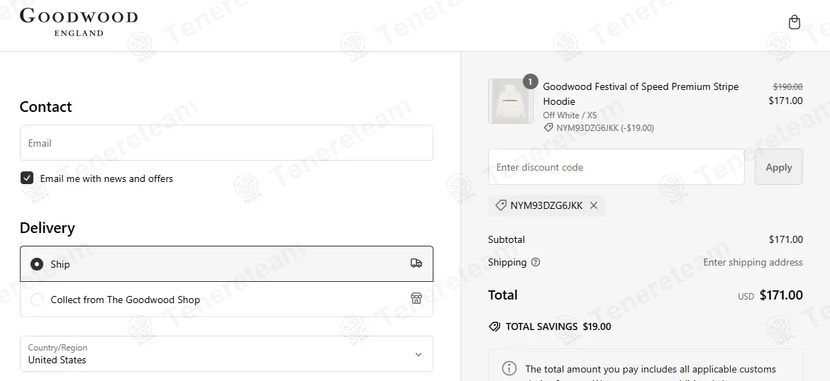 Goodwood Shop coupon code: 10% off with NYM93DZG6JKK. Tested and valid as 1 year ago.