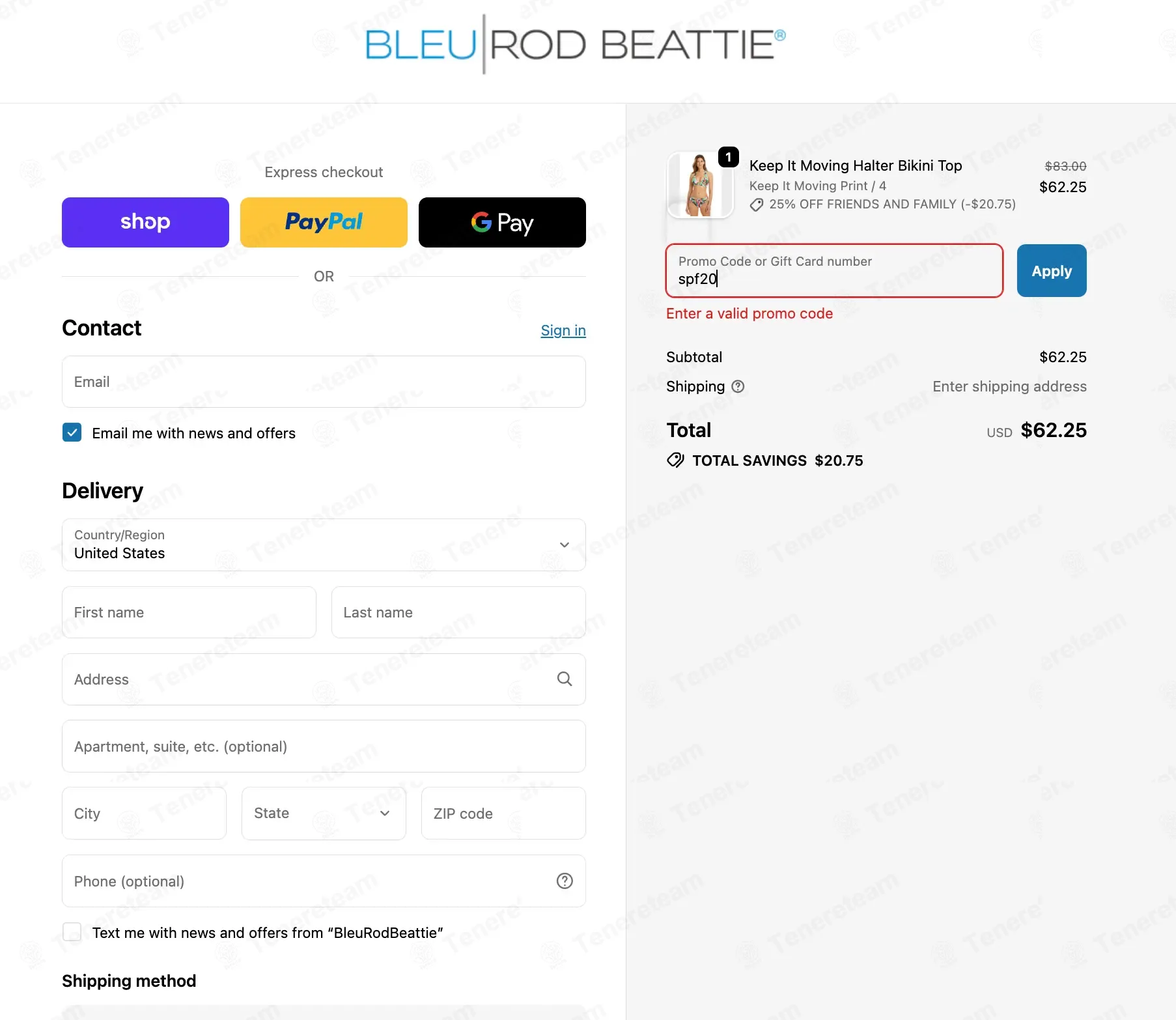 Bleu Rod Beattie coupon code: 20% off with spf20. Tested and valid as 6 months ago.