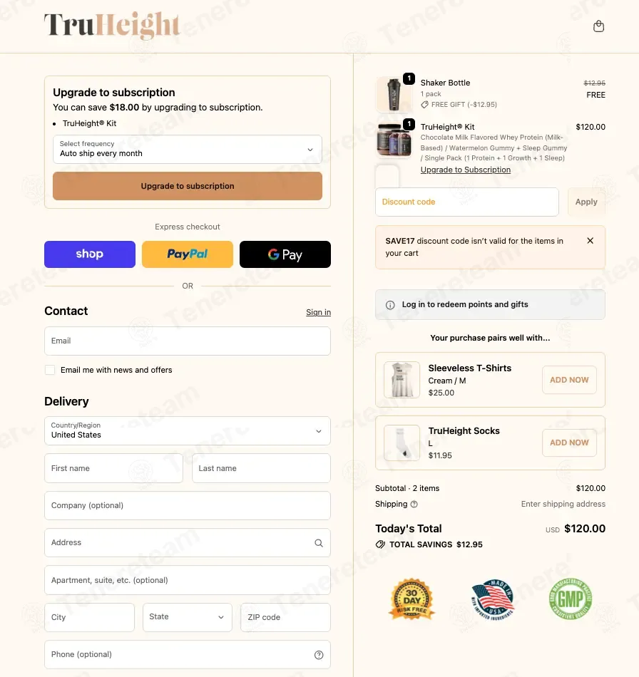 TruHeight Vitamins coupon code: 15% off with SAVE17. Tested and valid as 2 weeks ago.