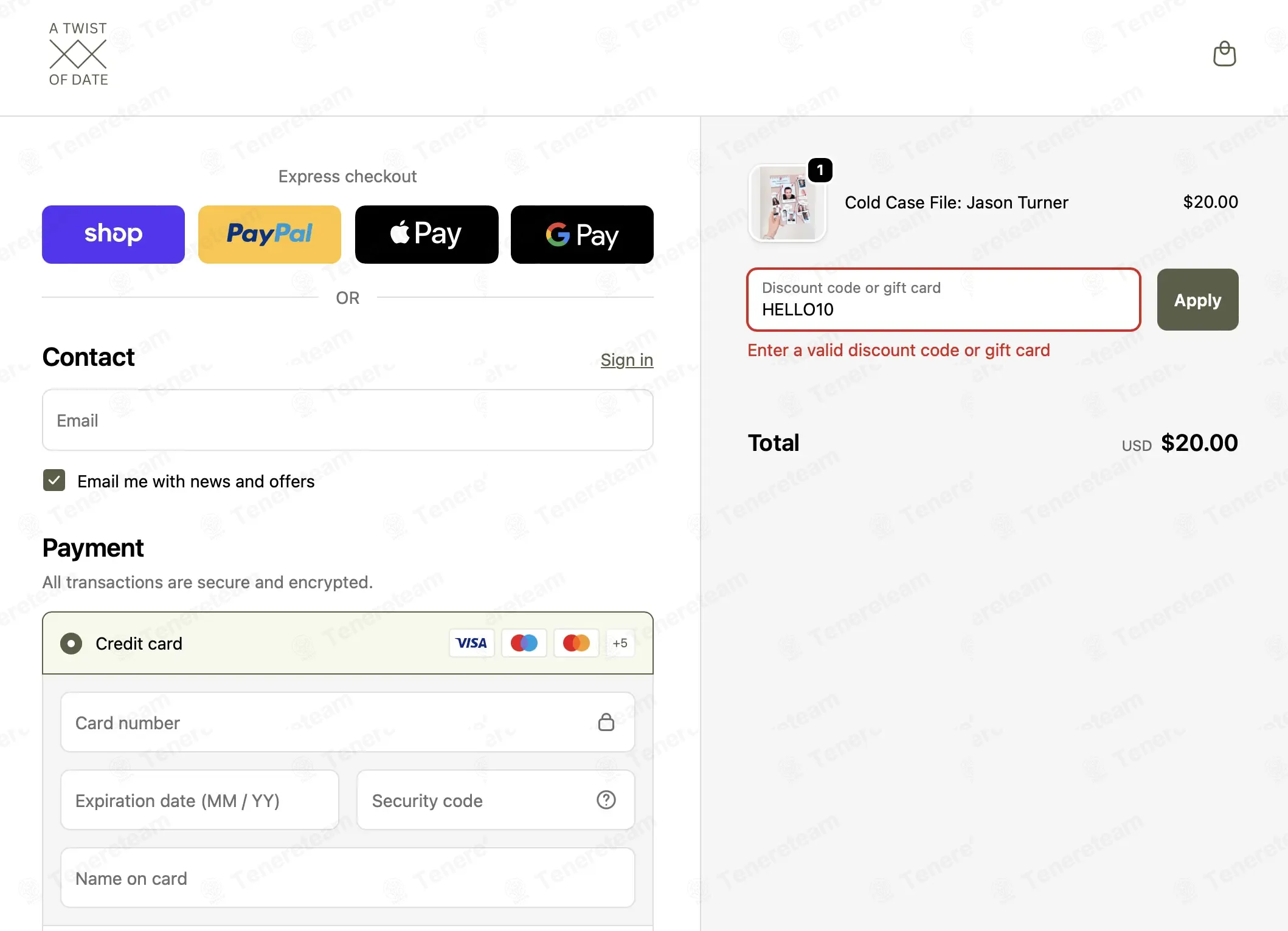 A Twist of Date coupon code: 10% off with HELLO10. Tested and valid as 4 months ago.