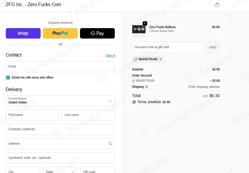 Zero Fucks Given Coins coupon code: 10% off with MAKEITRAIN. Tested and valid as 1 month ago.