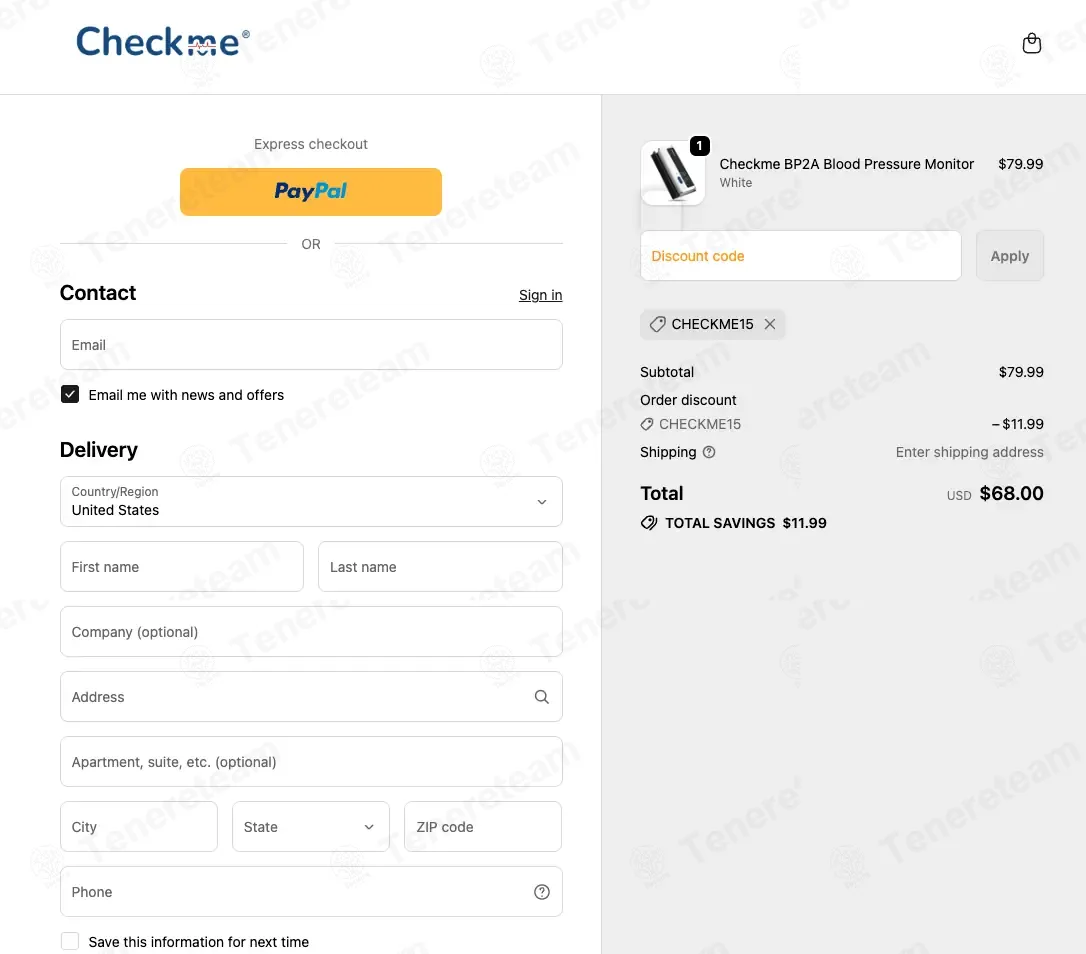Check Me Care coupon code verified as working at checkout