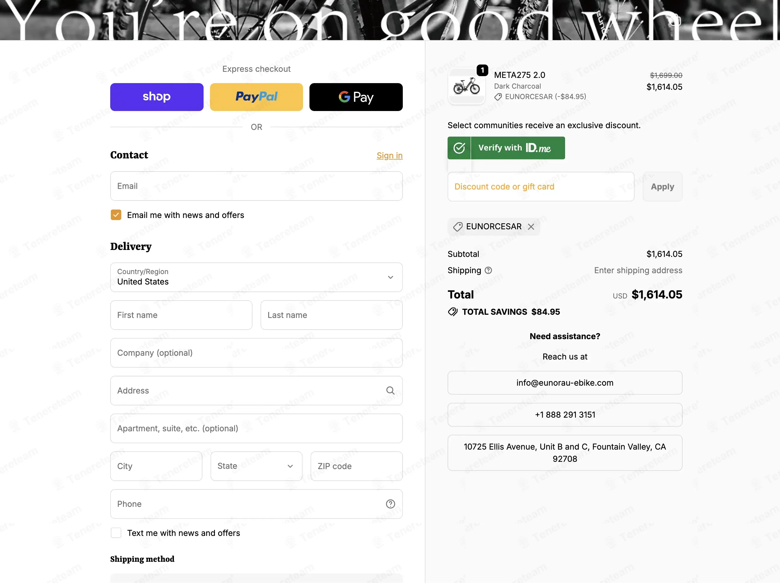 Eunorau EBike coupon code verified as working at checkout