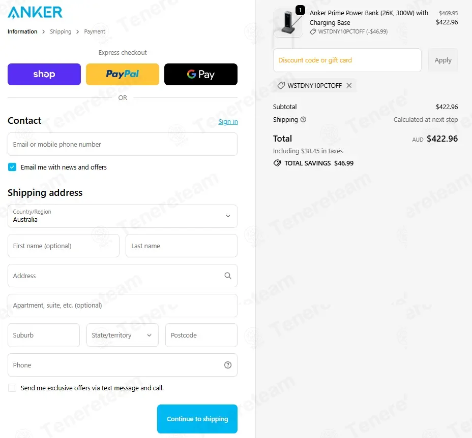Anker AU coupon code: 10% off with WSTDNY10PCTOFF. Tested and valid as 3 months ago.