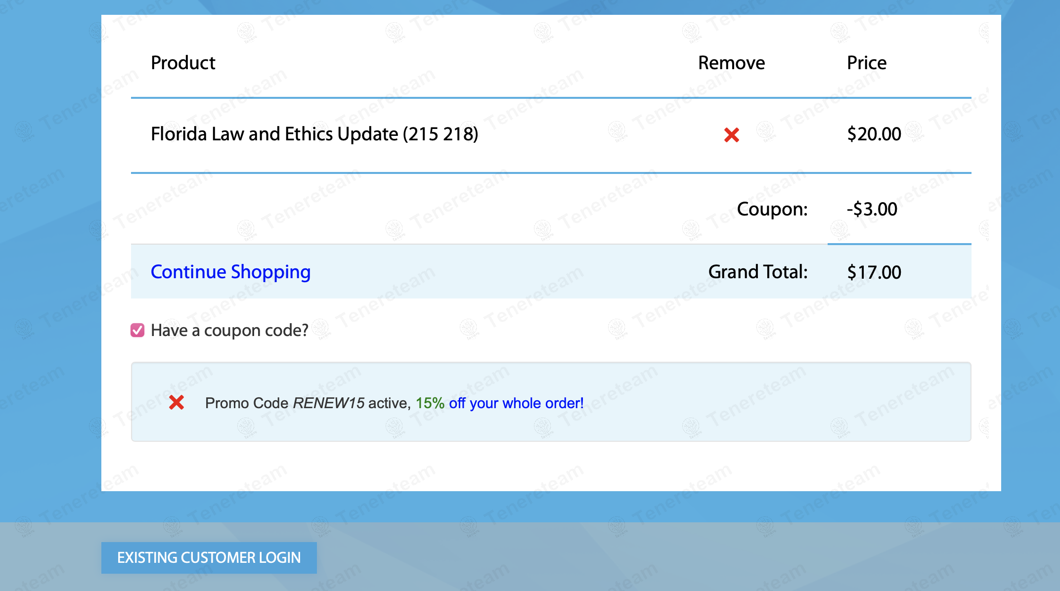 Einsurance Training coupon code: 15% off with RENEW15. Tested and valid as 7 months ago.