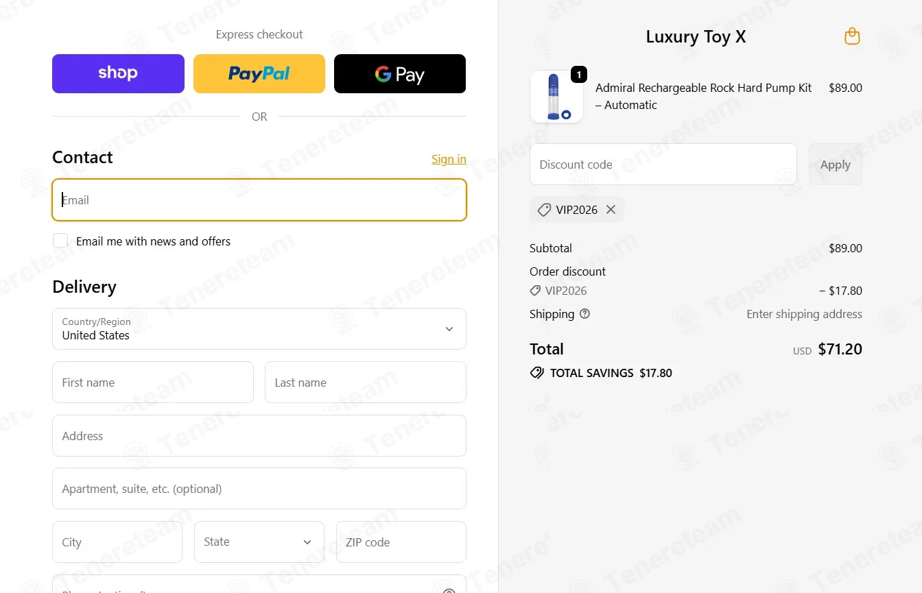 Luxury Toy X coupon code: 20% off with VIP2026. Tested and valid as 1 month ago.