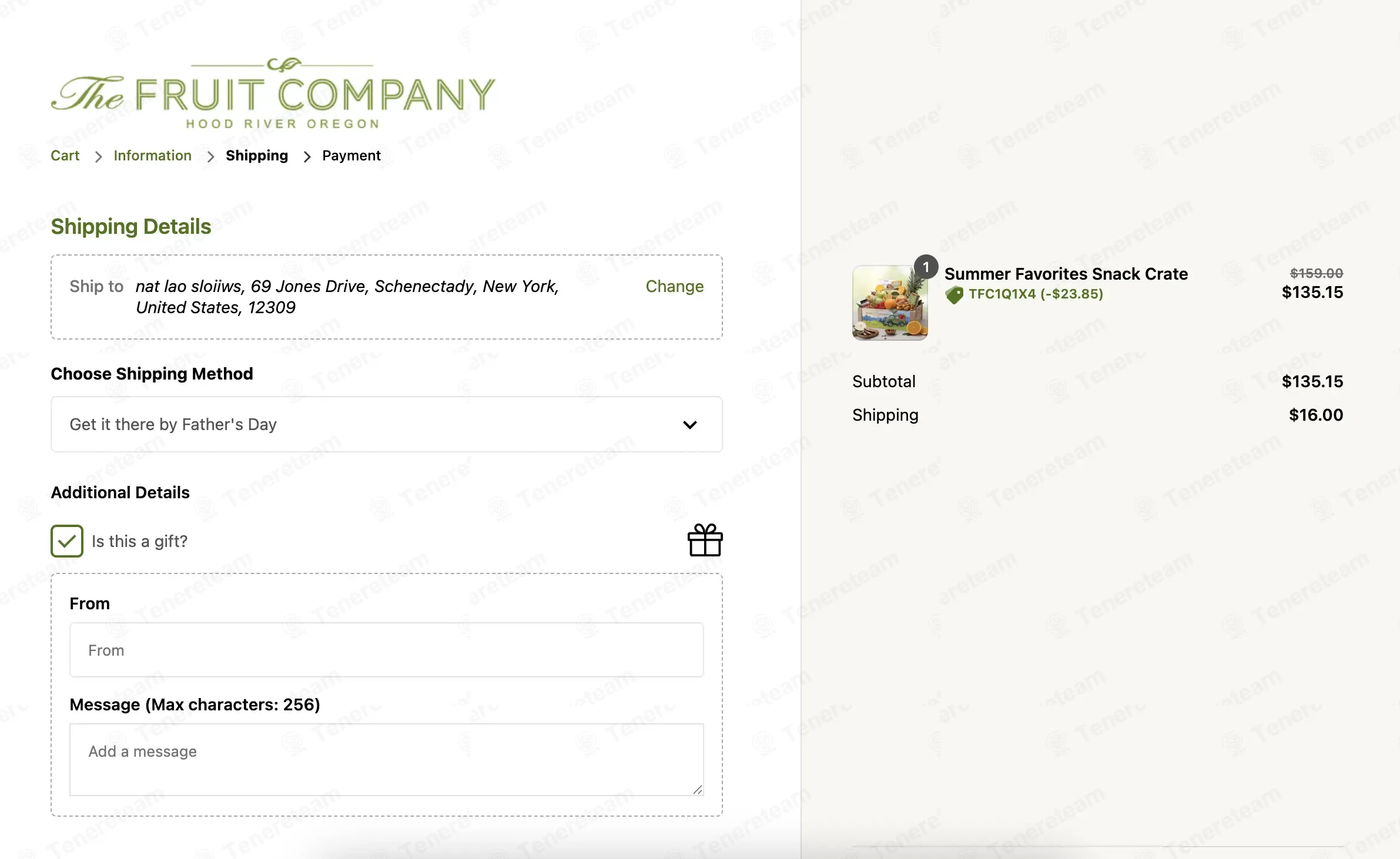 The Fruit Company coupon code: 15% off with TFC1Q1X4. Tested and valid as 1 month ago.