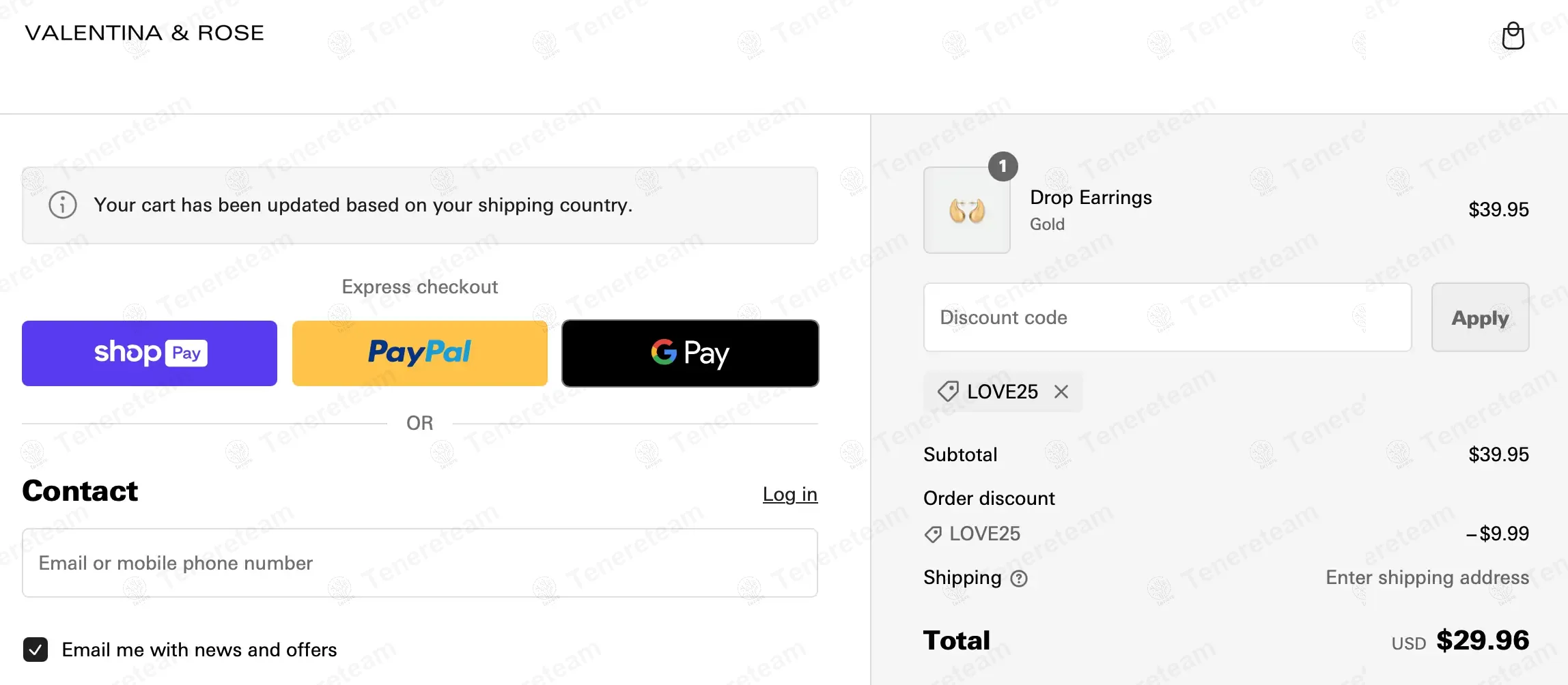 Valentina and Rose coupon code: 25% off with LOVE25. Tested and valid as 1 year ago.