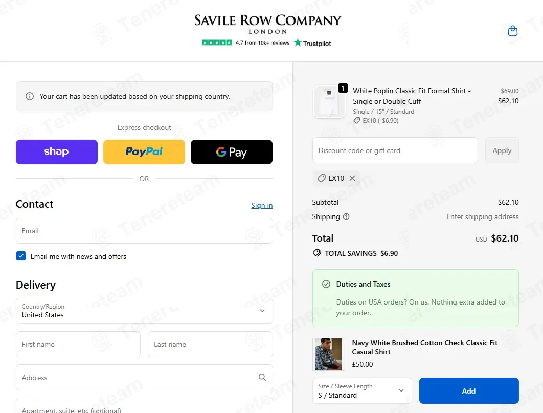 Savile Row coupon code: 10% off with EX10. Tested and valid as 7 months ago.