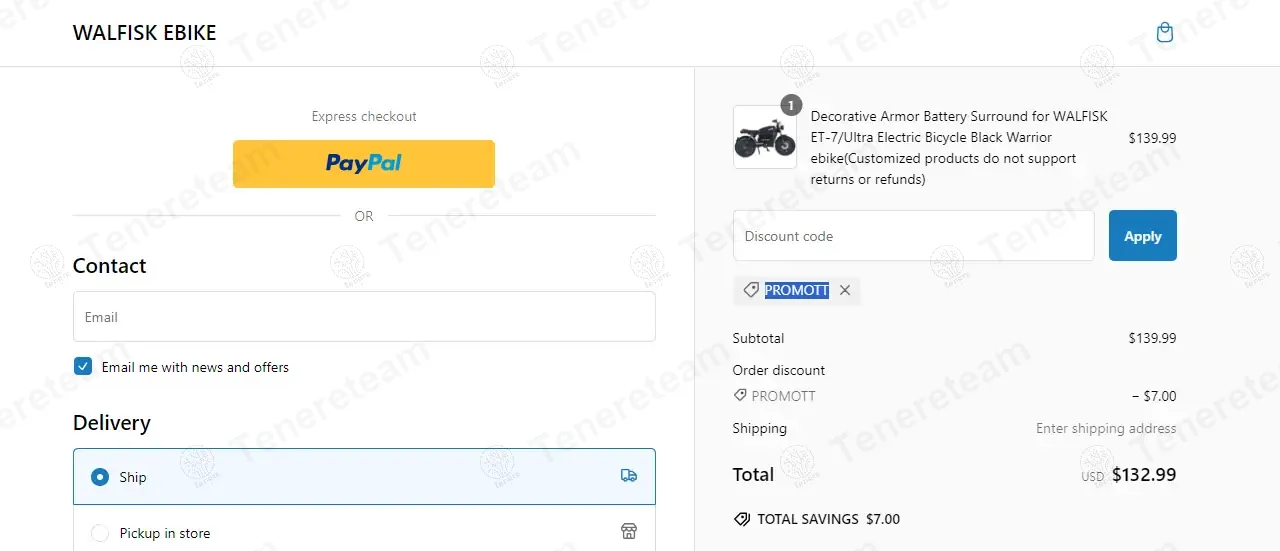 Walfiske Bike coupon code: 5% off with PROMOTT. Tested and valid as 1 year ago.