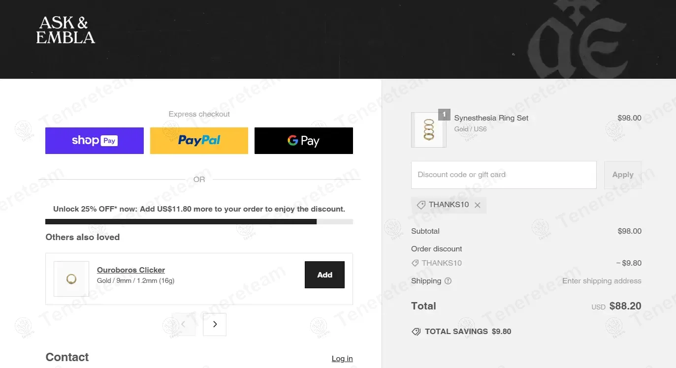 Ask And Embla coupon code: 10% off with THANKS10. Tested and valid as 1 year ago.