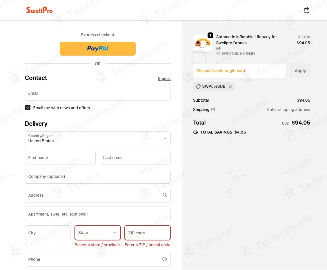 SwellPro Store coupon code: 5% off with SWP5%SUB. Tested and valid as 11 months ago.