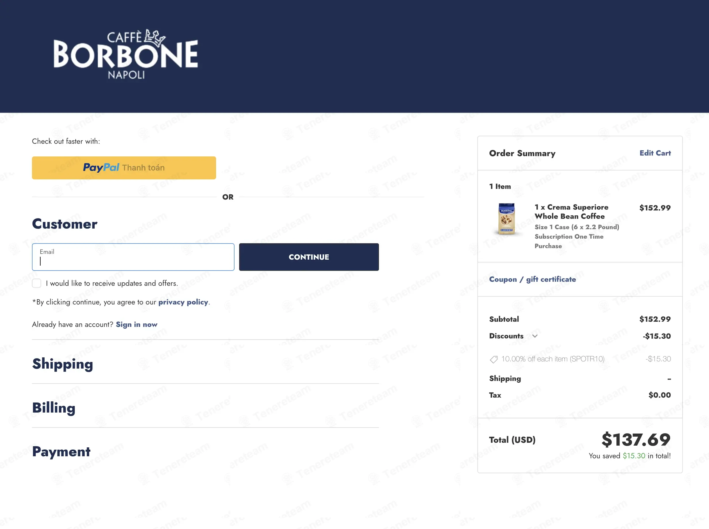 Caffe Borbone America coupon code: 10% off with SPOTR10. Tested and valid as 1 month ago.