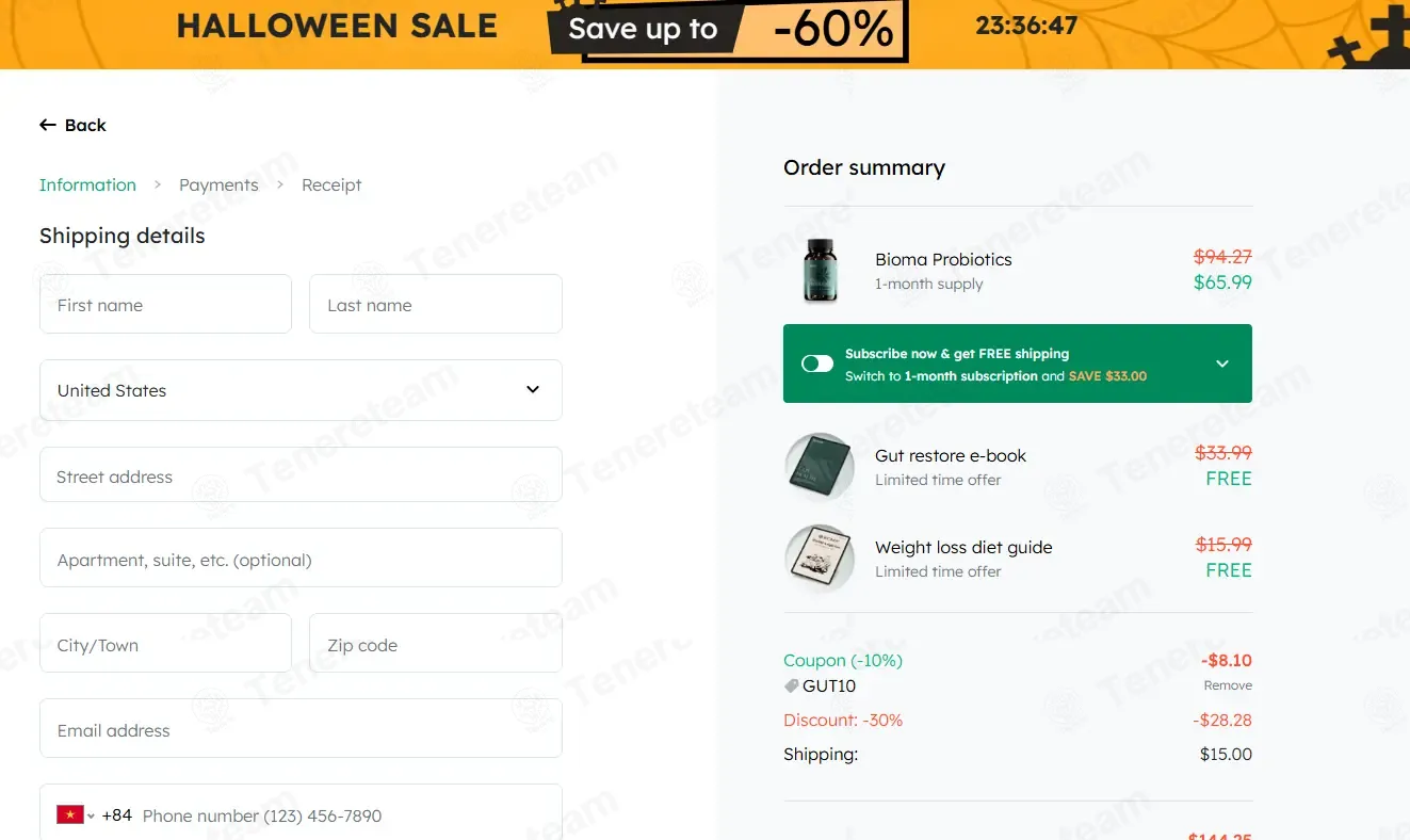 Bioma Health coupon code: 10% off with GUT10. Tested and valid as 7 months ago.