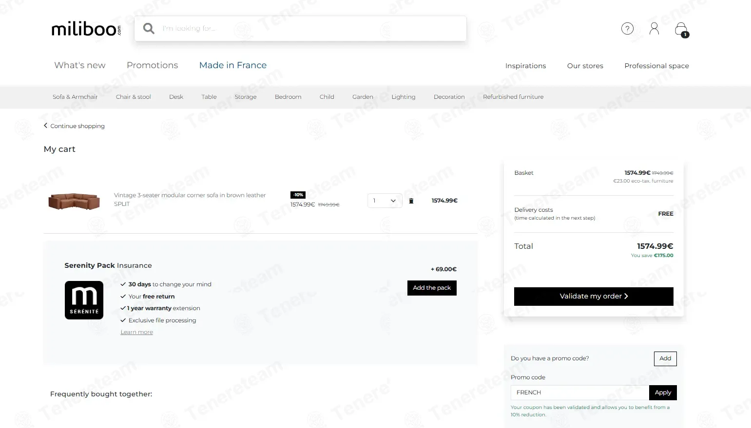 Miliboo coupon code: 10% off with FRENCH. Tested and valid as 8 months ago.