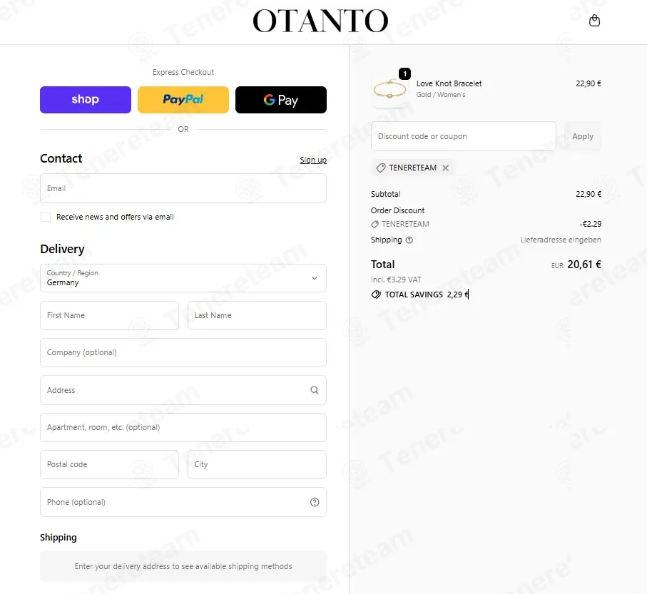Otanto DE coupon code: 10% off with TENERETEAM. Tested and valid as 3 weeks ago.