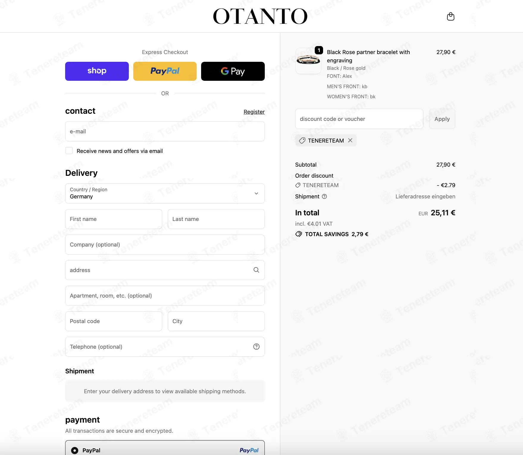 Otanto DE coupon code: 10% off with TENERETEAM. Tested and valid as 3 weeks ago.