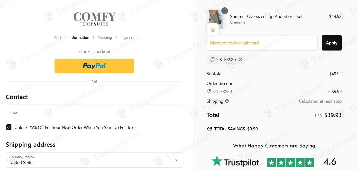 Comfy Jumpsuits coupon code: 20% off with SISTERS20. Tested and valid as 1 year ago.