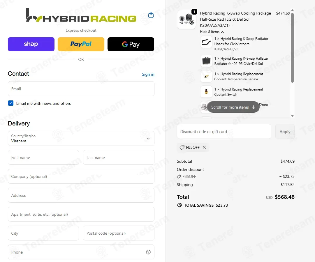 Hybrid Racing coupon code: 5% off with FB5OFF. Tested and valid as 6 months ago.