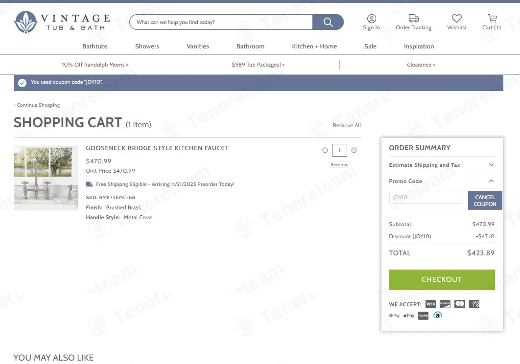 Vintage Tub & Bath coupon code: 10% off with JOY10. Tested and valid as 7 months ago.