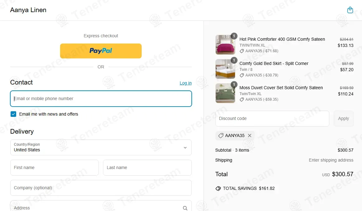 Aanya Linen coupon code: 35% off with AANYA35. Tested and valid as 1 year ago.