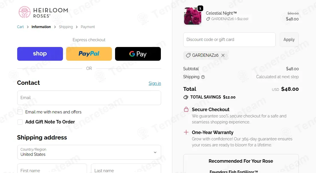 Heirloom Roses coupon code: 20% off with GARDENAZ26. Tested and valid as 3 months ago.