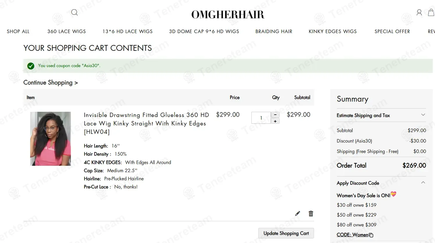 Omgherhair coupon code: $30 off with Asia30. Tested and valid as 1 year ago.