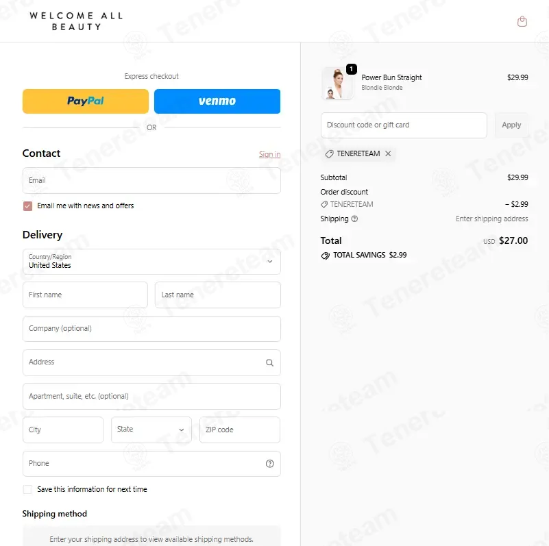 Welcome All Beauty coupon code: 10% off with TENERETEAM. Tested and valid as 6 months ago.