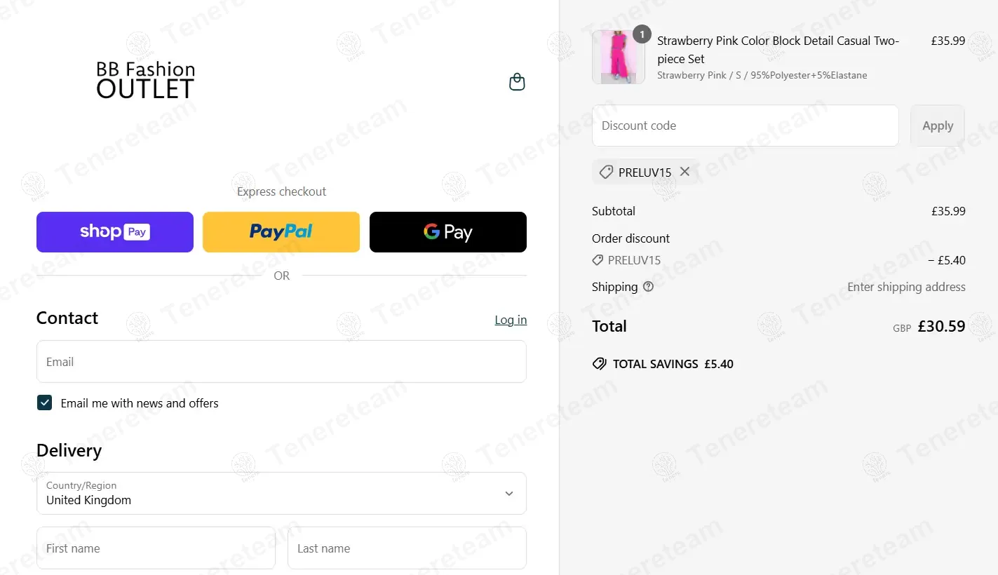 BB Fashion Outlet coupon code: 15% off with PRELUV15. Tested and valid as 1 year ago.