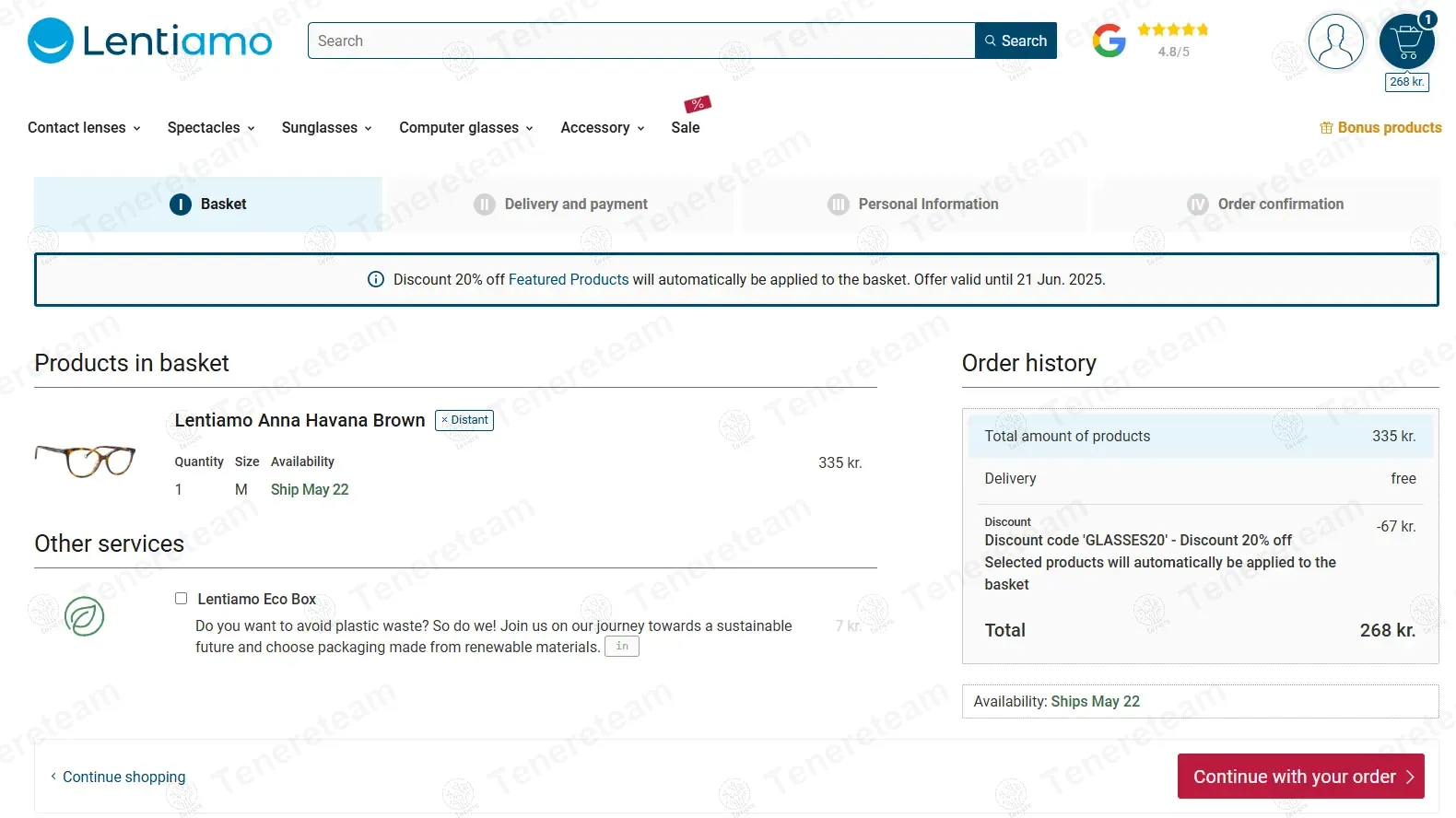 Lentiamo DK coupon code: 20% off with GLASSES20. Tested and valid as 1 year ago.