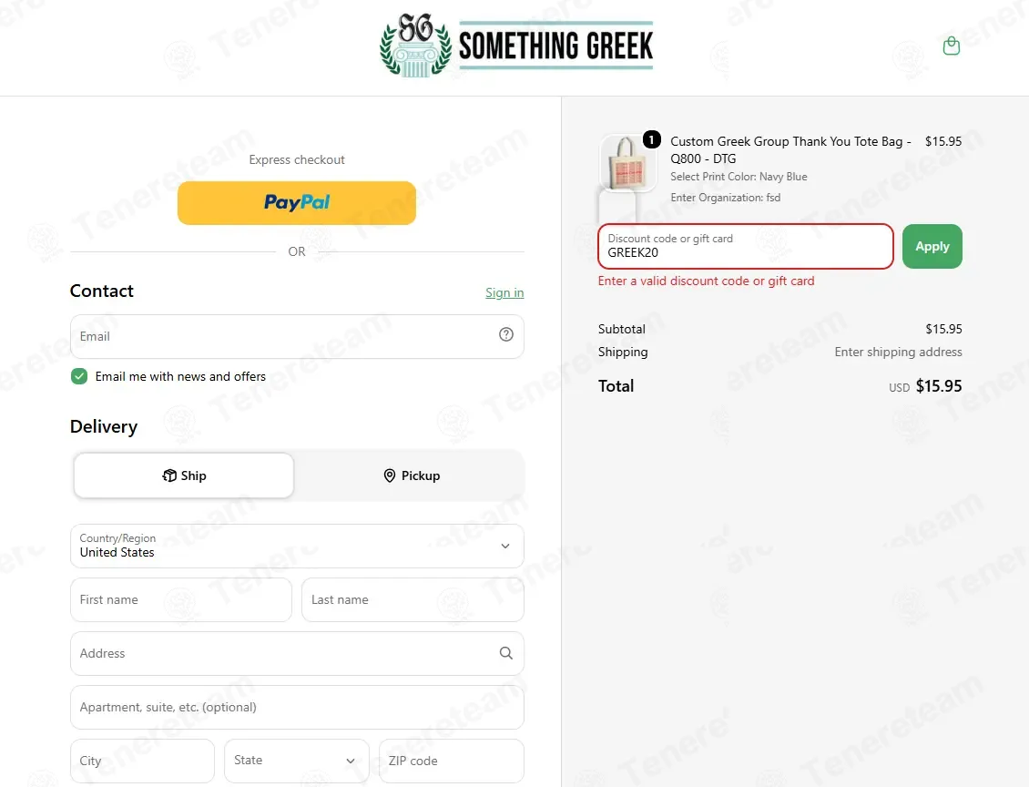 Something Greek coupon code: 20% off with GREEK20. Tested and valid as 4 weeks ago.
