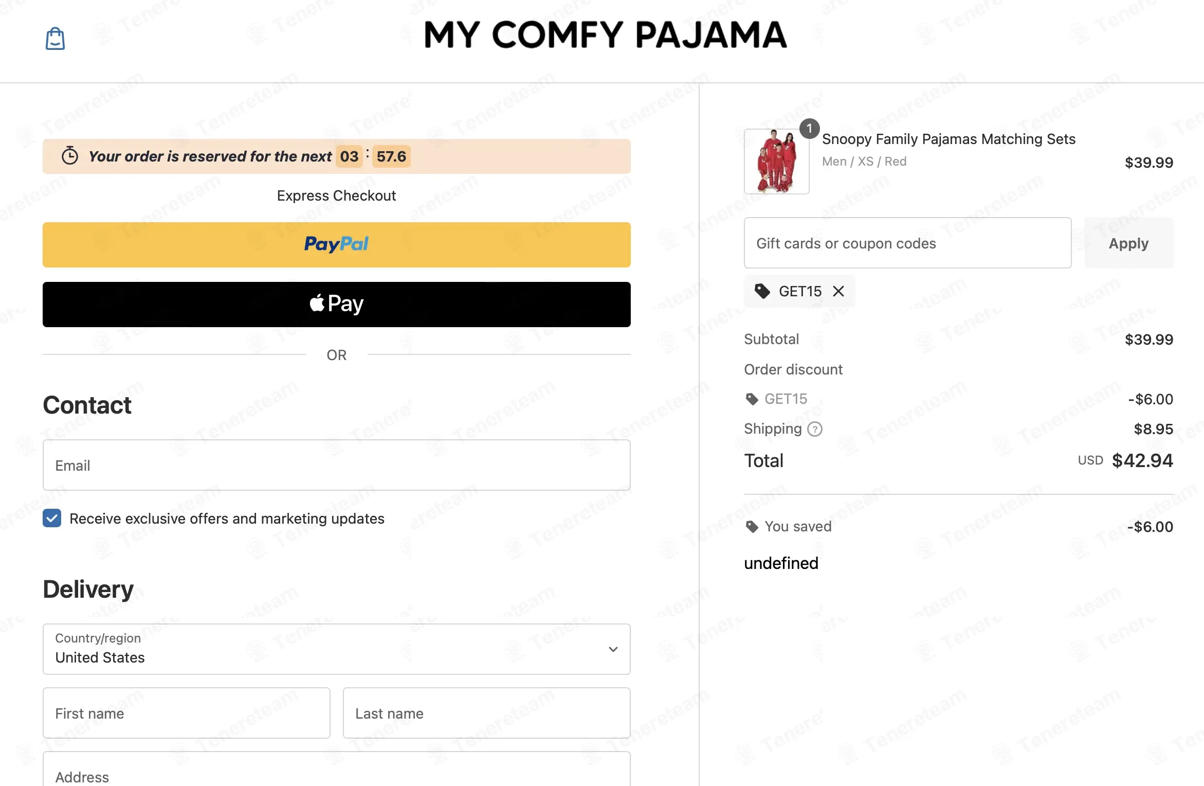My Comfy Pajama coupon code: 15% off with GET15. Tested and valid as 5 months ago.