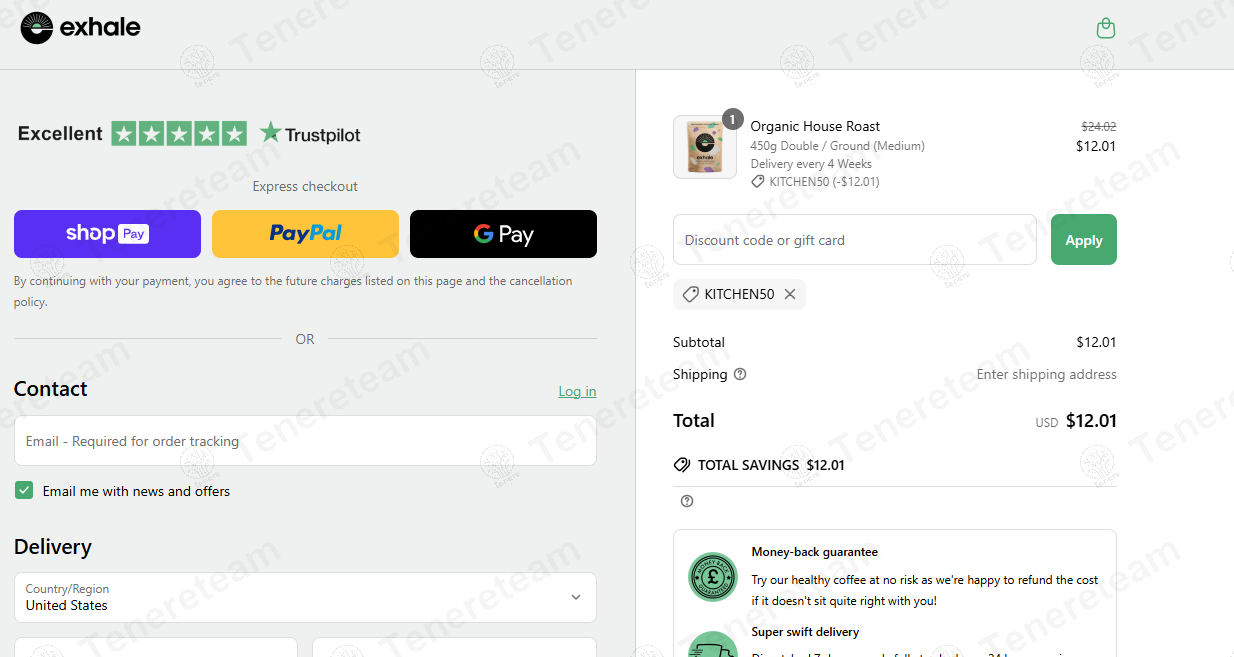 Exhale Healthy Coffee coupon code: 50% off with Kitchen50. Tested and valid as 1 year ago.