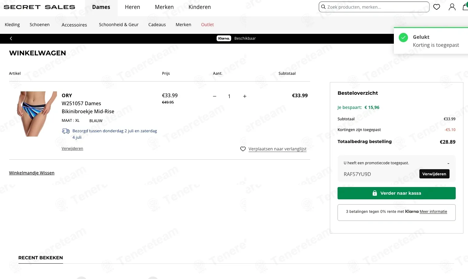 Secret Sales NL coupon code: 15% off with RAF57YU9D. Tested and valid as 1 month ago.