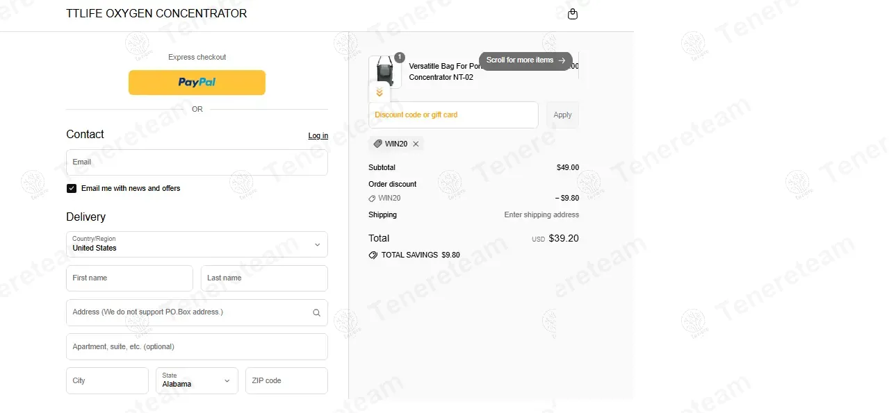 Ttlife Oxygen Concentrator coupon code: 20% off with WIN20. Tested and valid as 10 months ago.