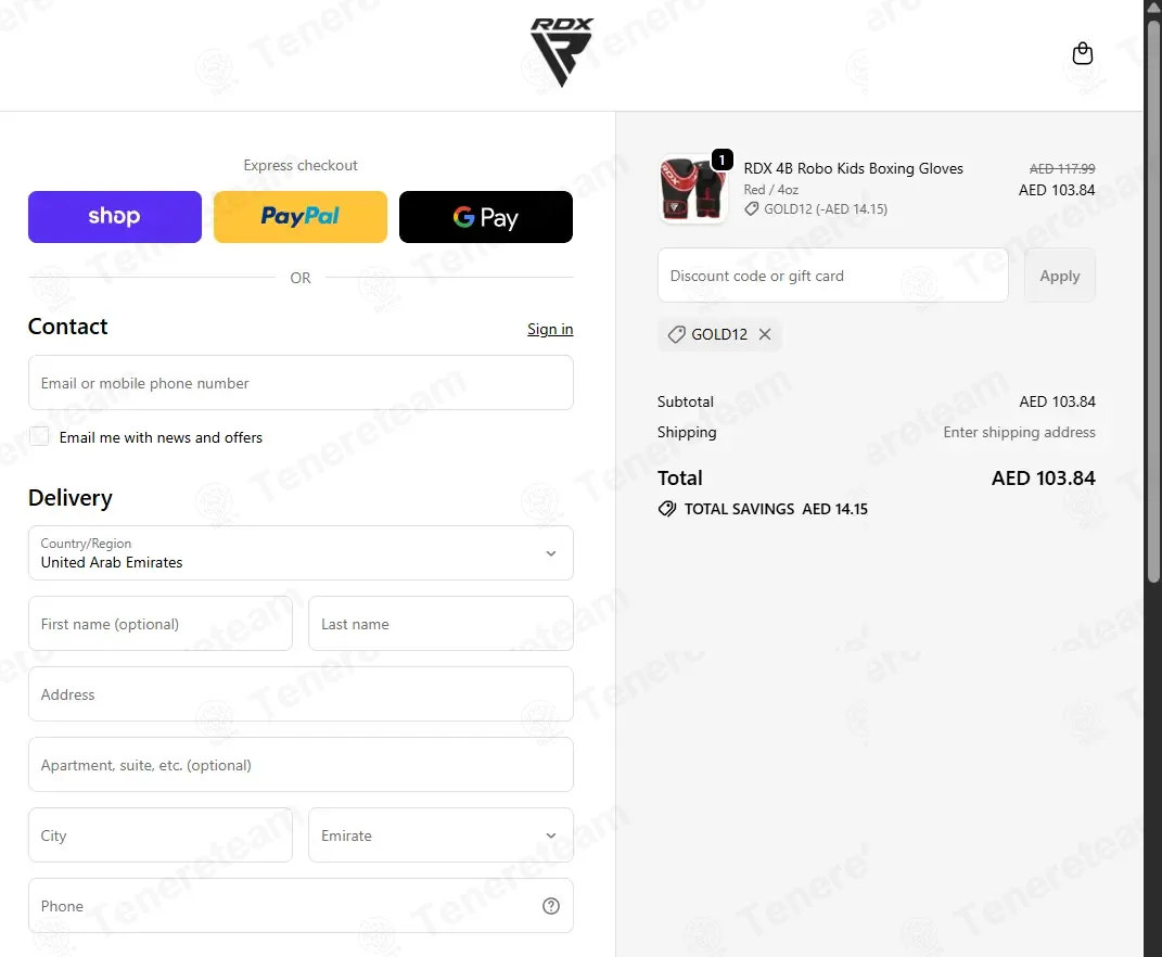 RDX Sports AE coupon code: 12% off with GOLD12. Tested and valid as 1 month ago.