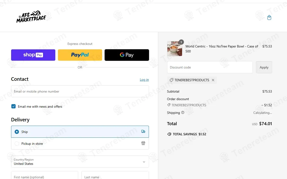 AFS Marketplace coupon code: 2% off with TENEREBESTPRODUCTS. Tested and valid as 1 year ago.
