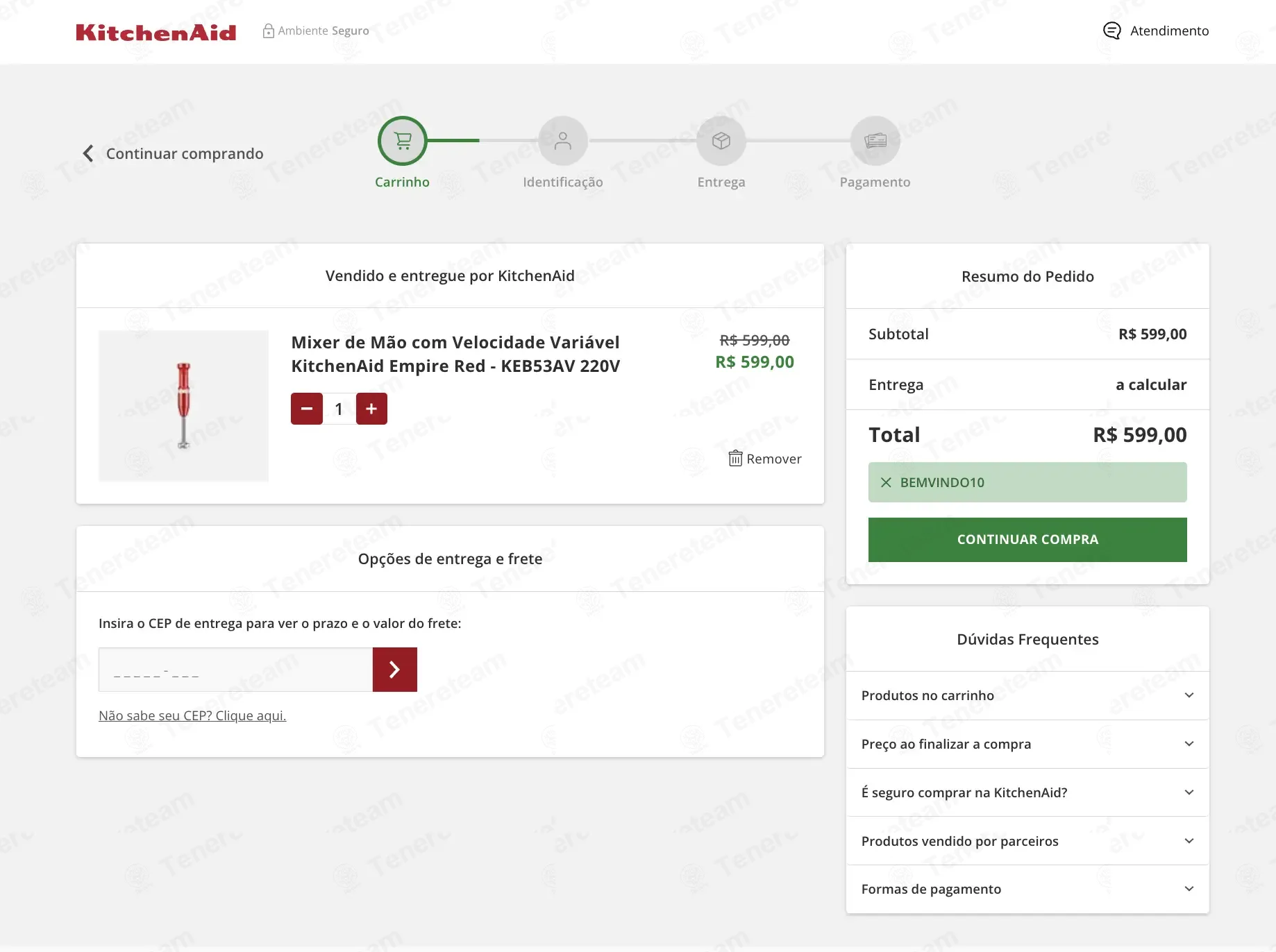 Kitchenaid BR coupon code: 10% off with BEMVINDO10. Tested and valid as 1 month ago.