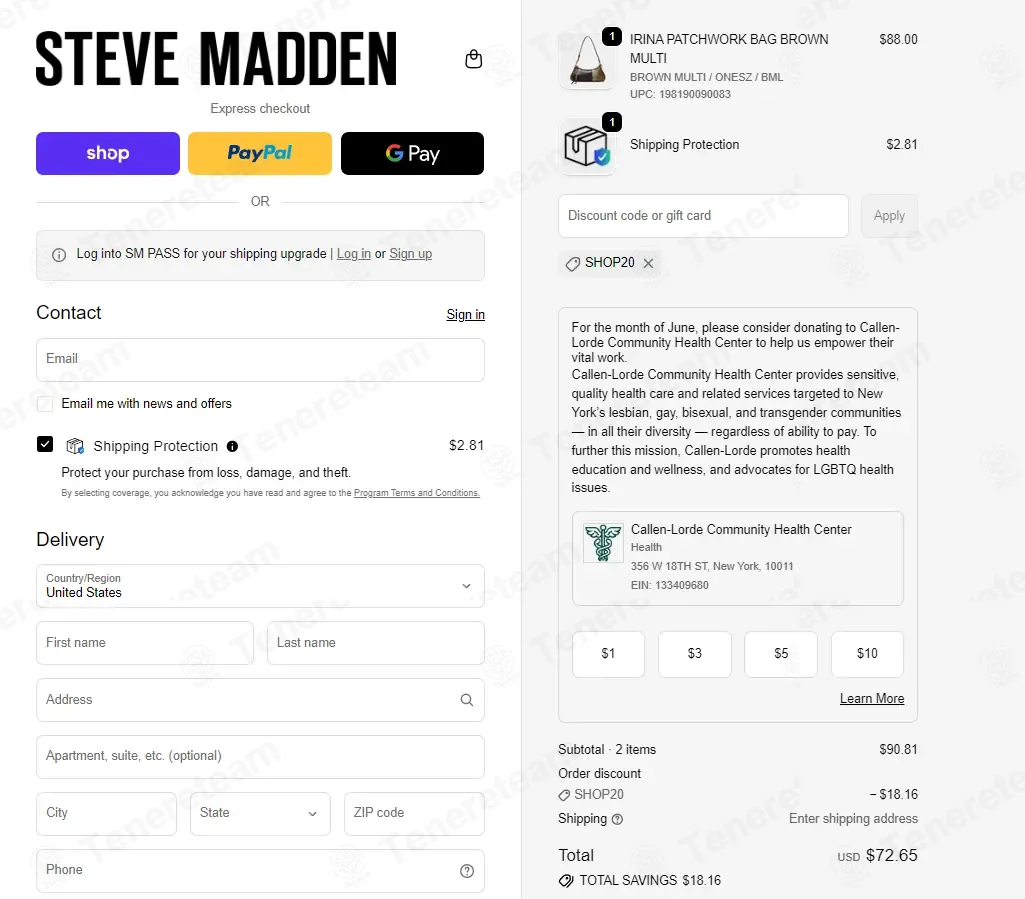 Steve Madden coupon code: 20% off with SHOP20. Tested and valid as 3 weeks ago.