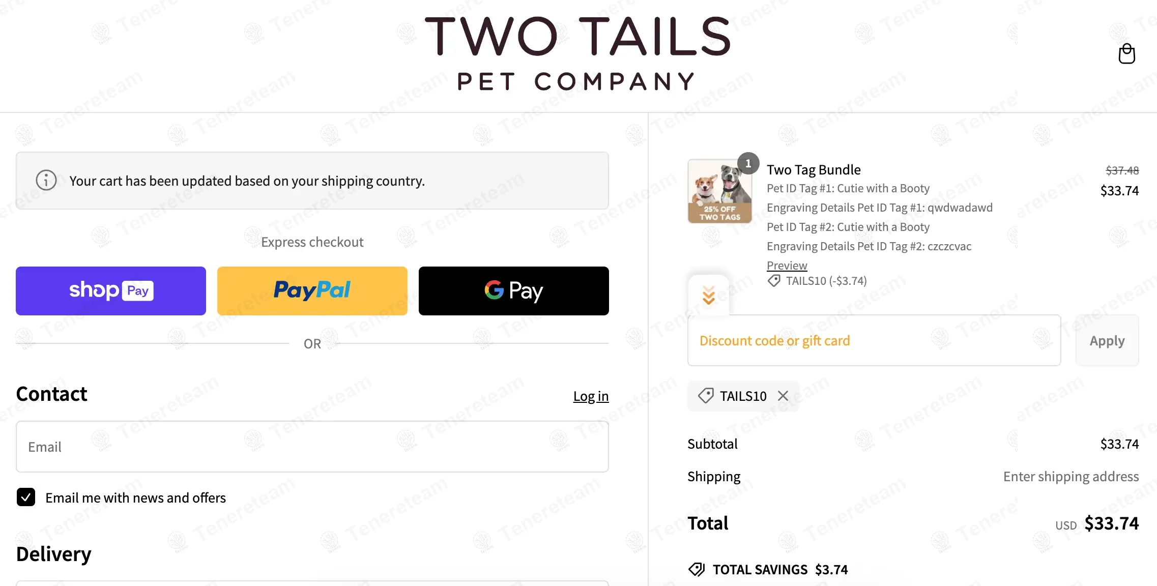 Two Tails Pet Company coupon code: 10% off with TAILS10. Tested and valid as 8 months ago.