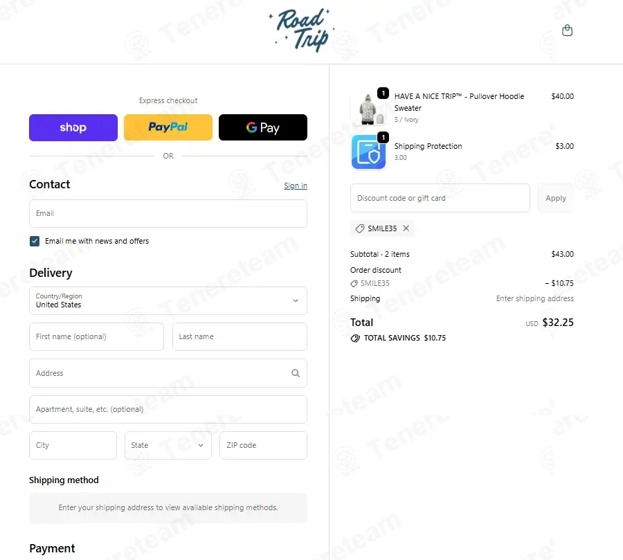 Road Trip coupon code: 25% off with SMILE35. Tested and valid as 1 month ago.