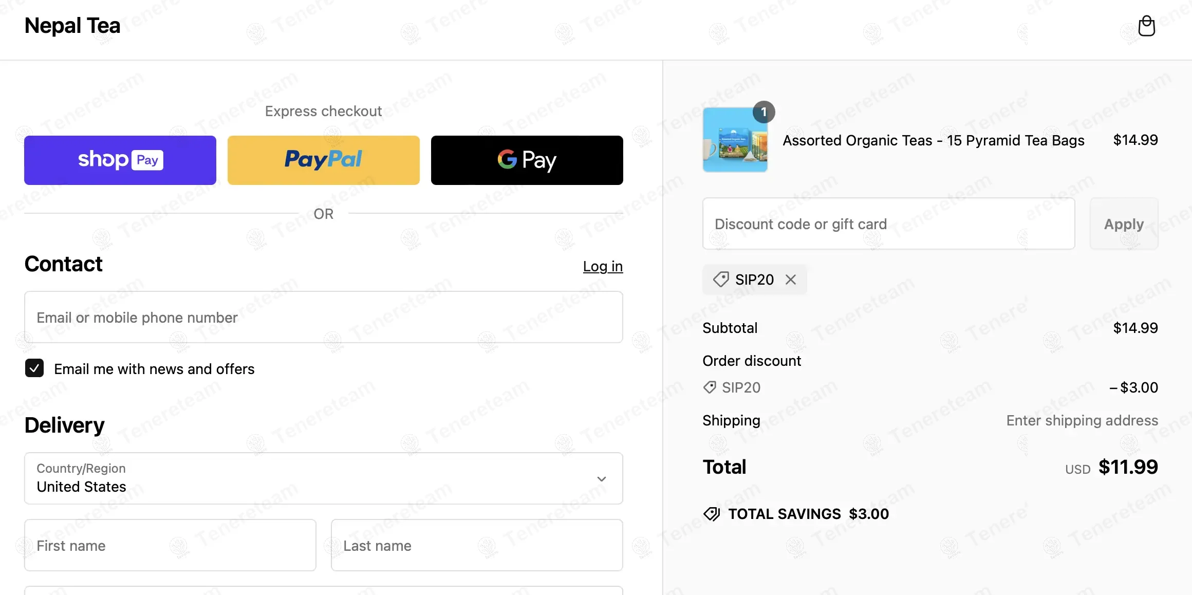 Nepal Tea LLC coupon code: 20% off with SIP20. Tested and valid as 1 year ago.