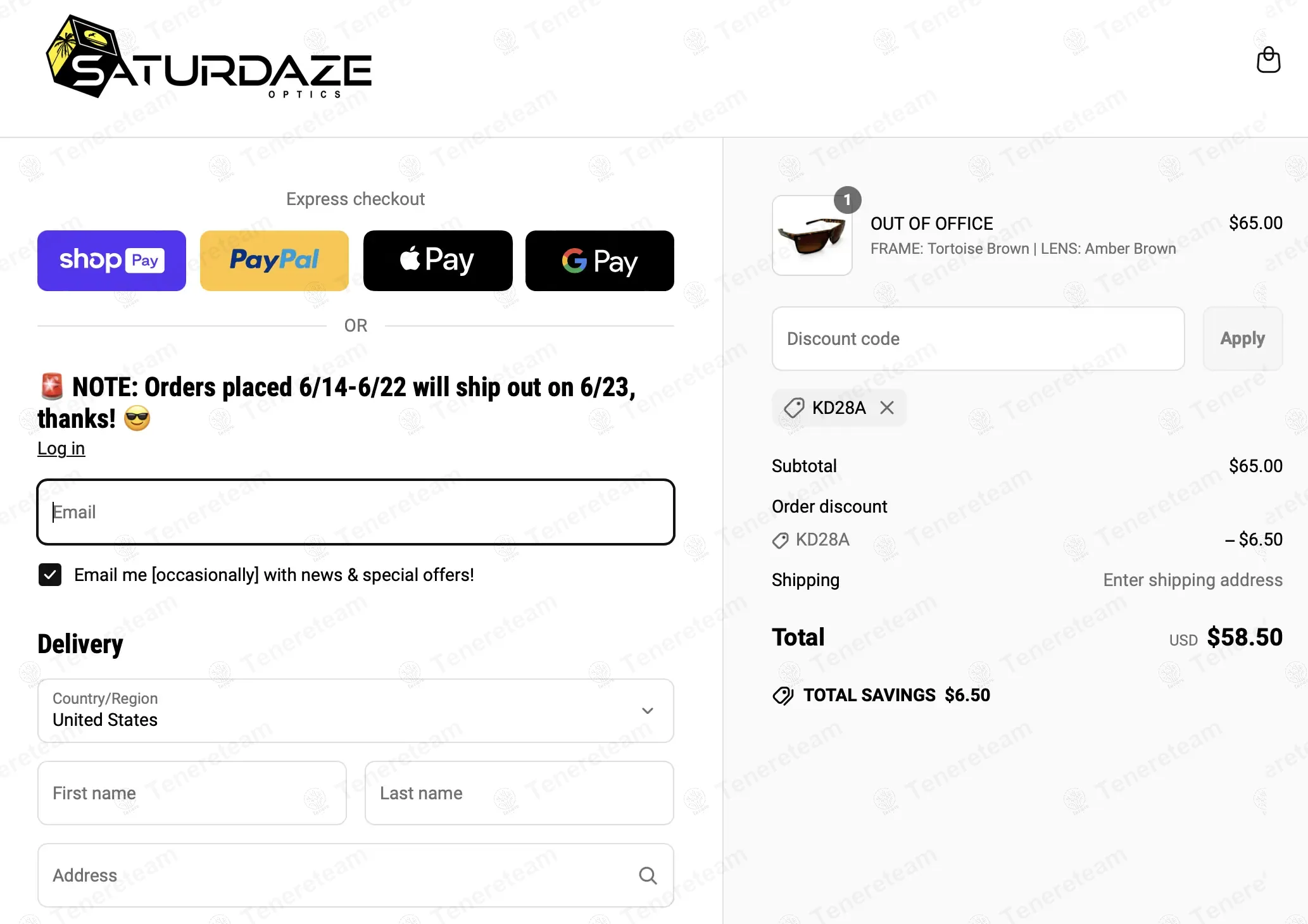 Saturdaze Optics coupon code: 10% off with KD28A. Tested and valid as 1 year ago.
