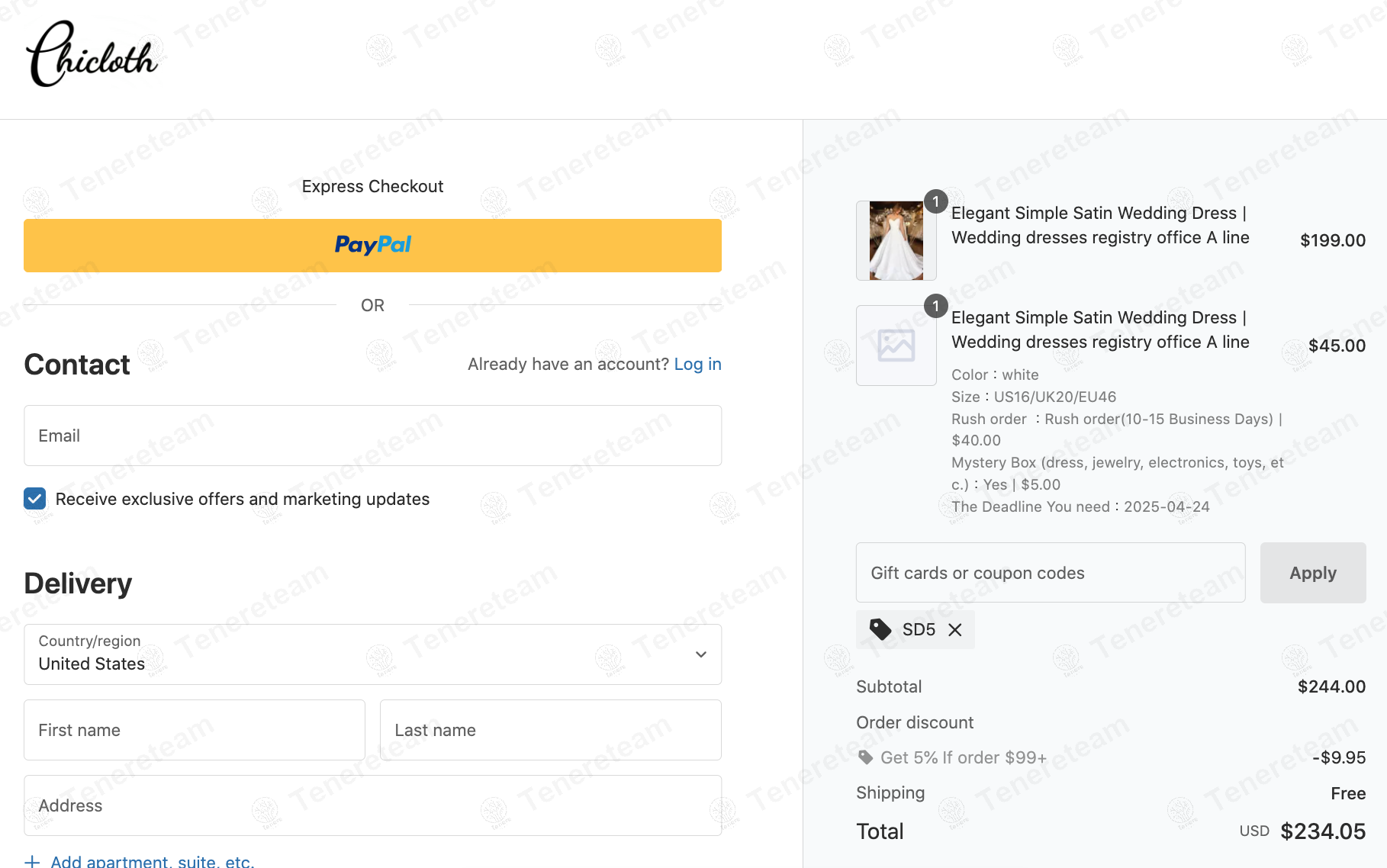 Chicloth coupon code: 5% off with SD5. Tested and valid as 1 year ago.