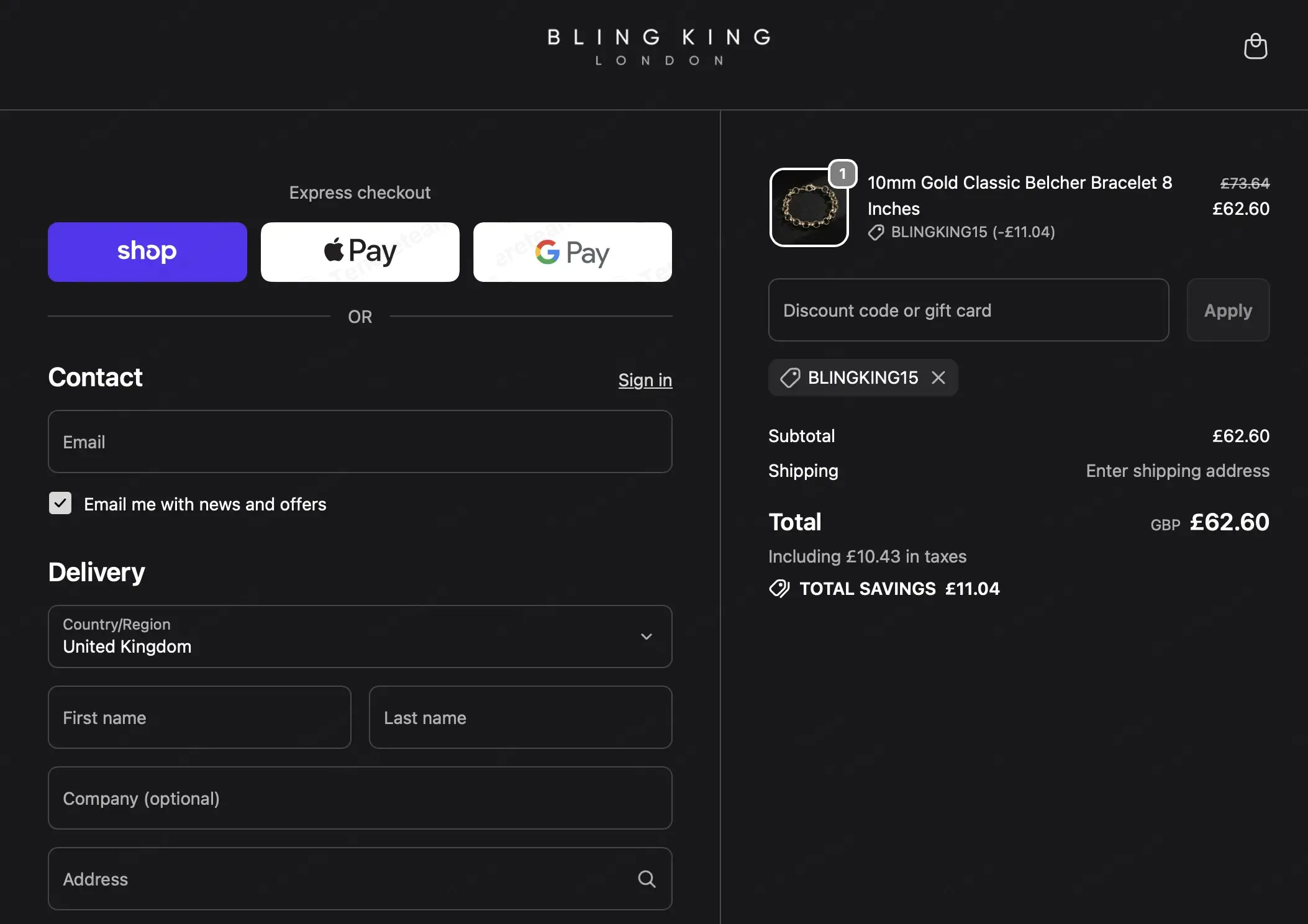 Bling King London coupon code: 15% off with BLINGKING15. Tested and valid as 1 month ago.
