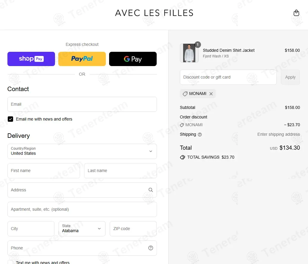 Avec Les Filles apply coupon code
